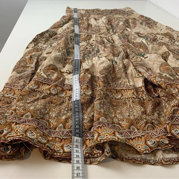 Rosemarine Maxi Tiered Skirt Paisley Italy Size Medium Brown Beige Boho Romantic - Picture 7 of 11
